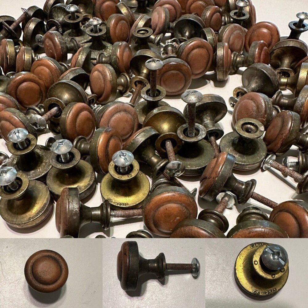 1 Vtg Drawer Cabinet Knob Pull Brass Wood Canada Restoration Hardware MCM Farm
